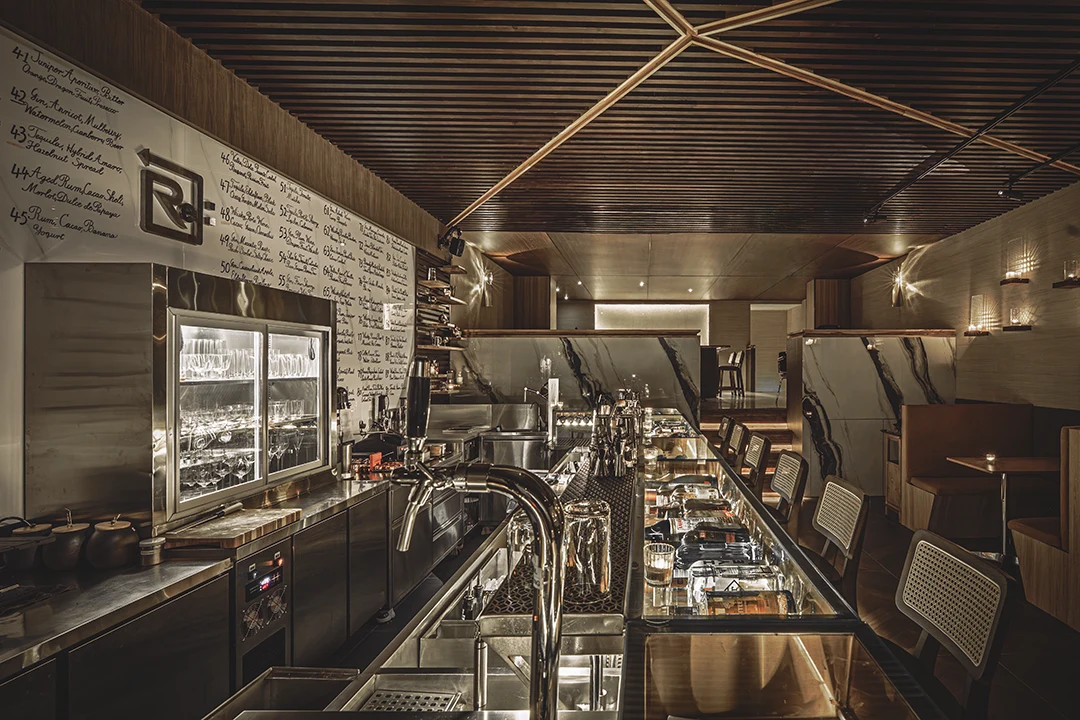 View along the cocktail counter at Reply Bar Chengdu